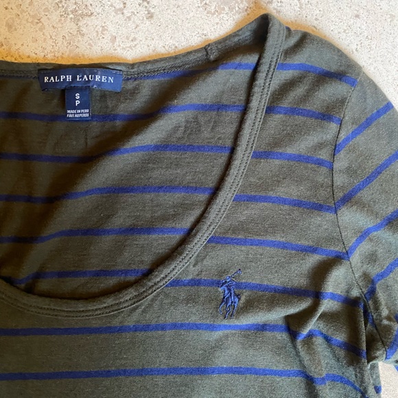 Ralph Lauren Petites Green & Blue Striped 3/4 T-Shirt With Polo Pony PS - Picture 2 of 7
